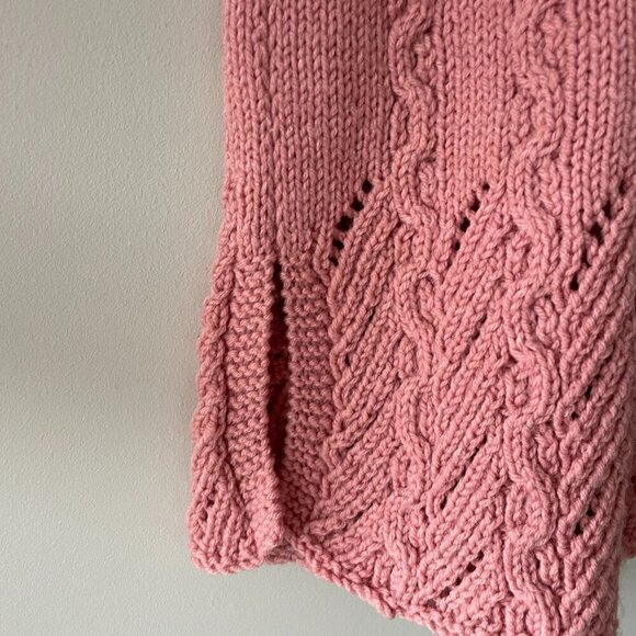 Handmade Knit Cable Knit Oversized Casual Pullover Crew Neck Sweater Pink XL - Picture 7 of 7